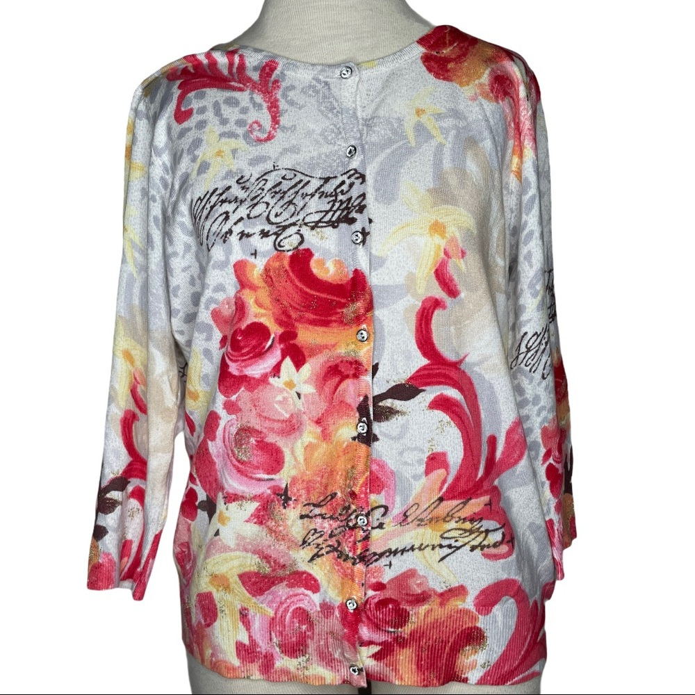 Monroe & Main Cardigan Large 3/4 Sleeve Floral L